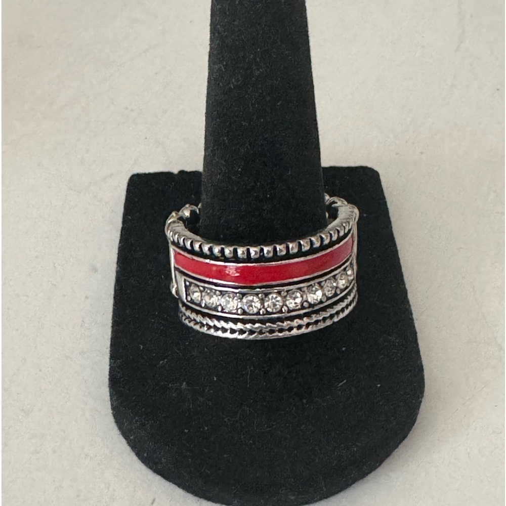 Unique Silver Tone Band Statement Ring - One Size Stretch Back